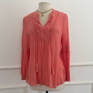 Chic Coral Blouse with Tassel Accents